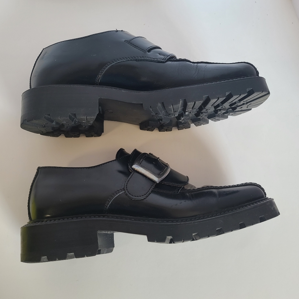 SOLD!! ALDO Chunky Heel Vintage Mens Black Patent Leather Slip-On Shoes Size 44 - Picture 5 of 14
